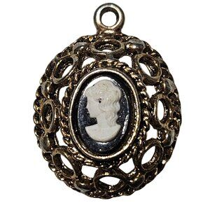 Vintage Gold Tone Cameo  Filigree Pendant Victorian Gothic Fashion Jewelry DIY